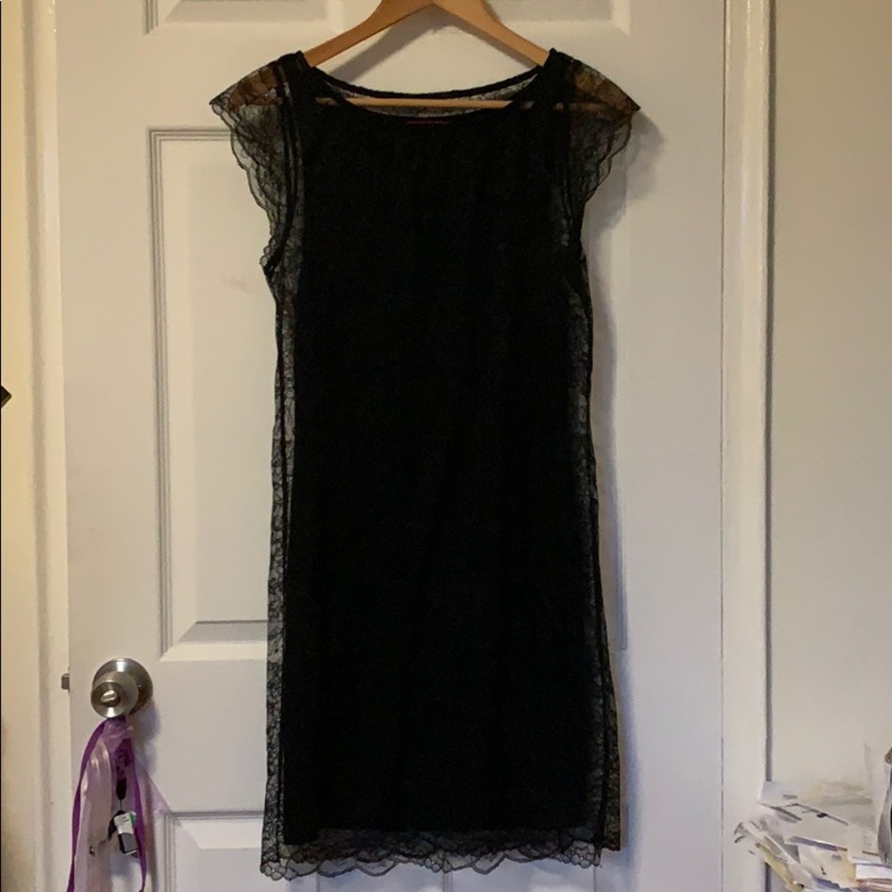 Velvet Black Lace Dress w/ Slip attached Size S